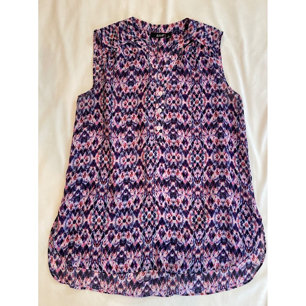 ana A New Approach Purple Pink Ikat Sleeveless V-Neck Blouse Small - Picture 1 of 8